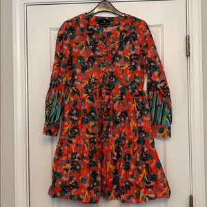 Emily Lovelock button front red cactus dress sz xs